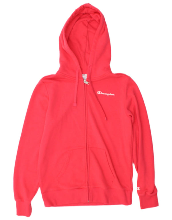 Champion Womens Zip Hoodie Sweater UK 10 Small Red Cotton