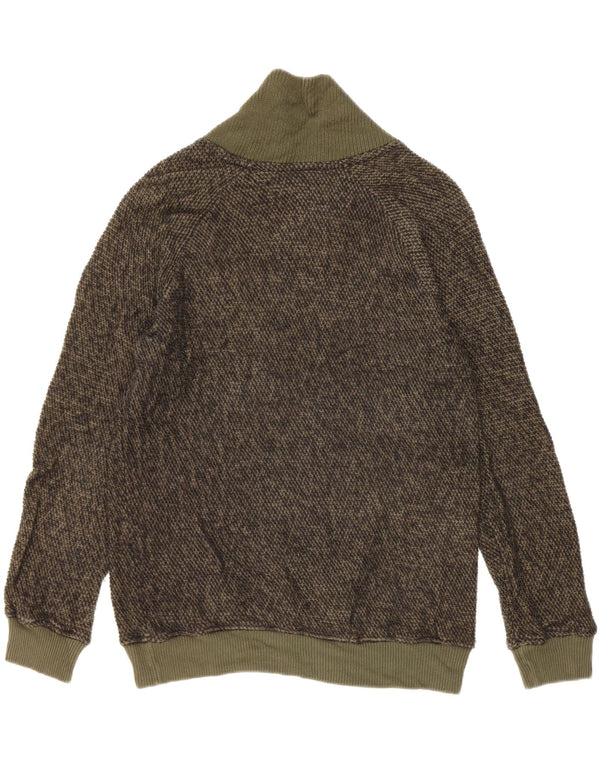 Zara Mens Shawl Neck Jumper Sweater Large Green Flecked Cotton