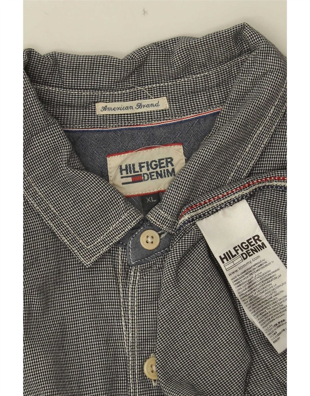Tommy Hilfiger Mens Shirt XL Grey Houndstooth Cotton