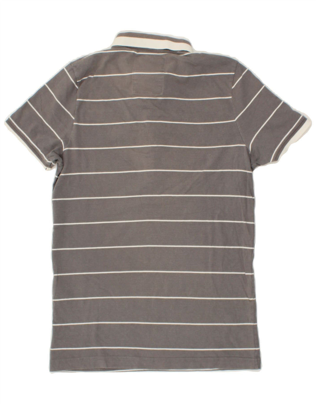 JULES Mens Polo Shirt Medium Grey Striped Cotton Vintage Jules and Second-Hand Jules from Messina Hembry 