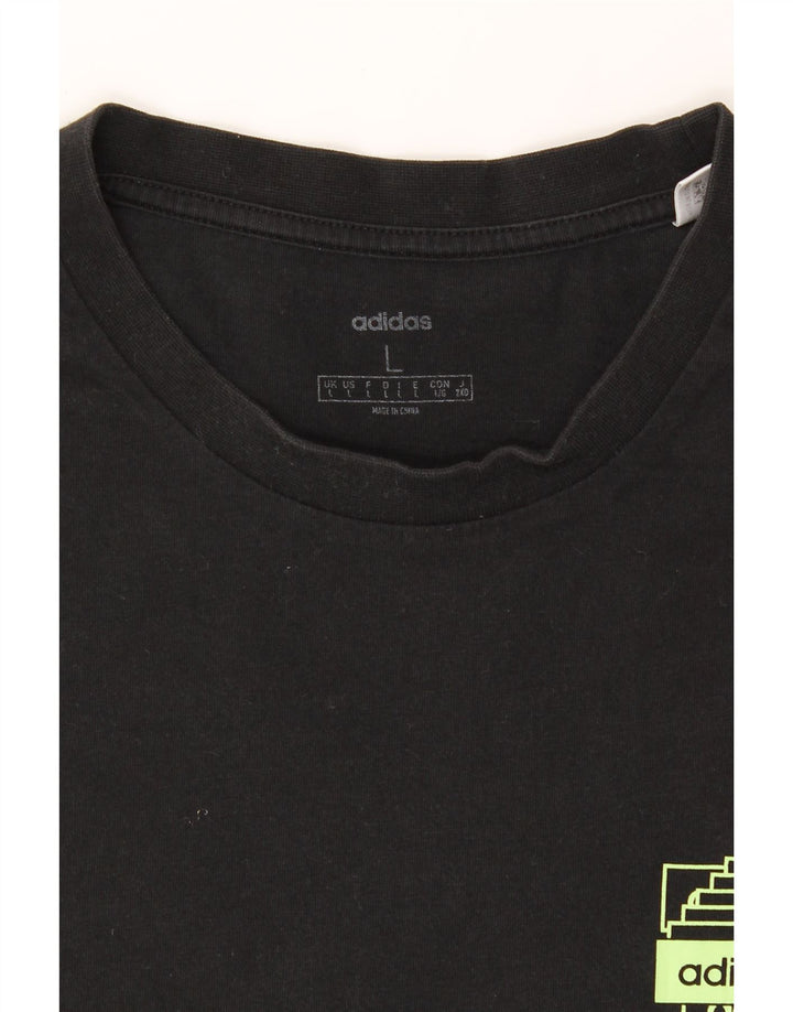 ADIDAS Mens Graphic T-Shirt Top Large Black Cotton Vintage Adidas and Second-Hand Adidas from Messina Hembry 