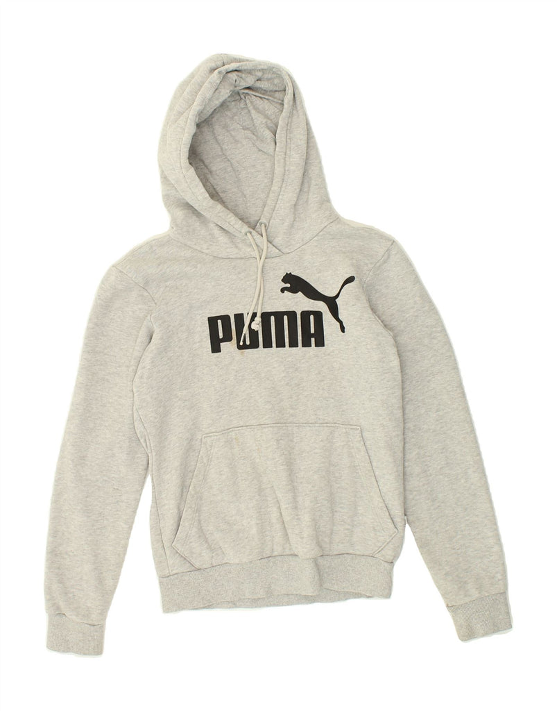 PUMA Womens Graphic Hoodie Jumper UK  8 Small Grey Cotton | Vintage Puma | Thrift | Second-Hand Puma | Used Clothing | Messina Hembry 
