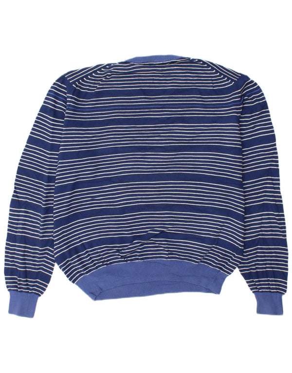 Kappa Mens V-Neck Jumper Sweater Large Navy Blue Striped Cotton