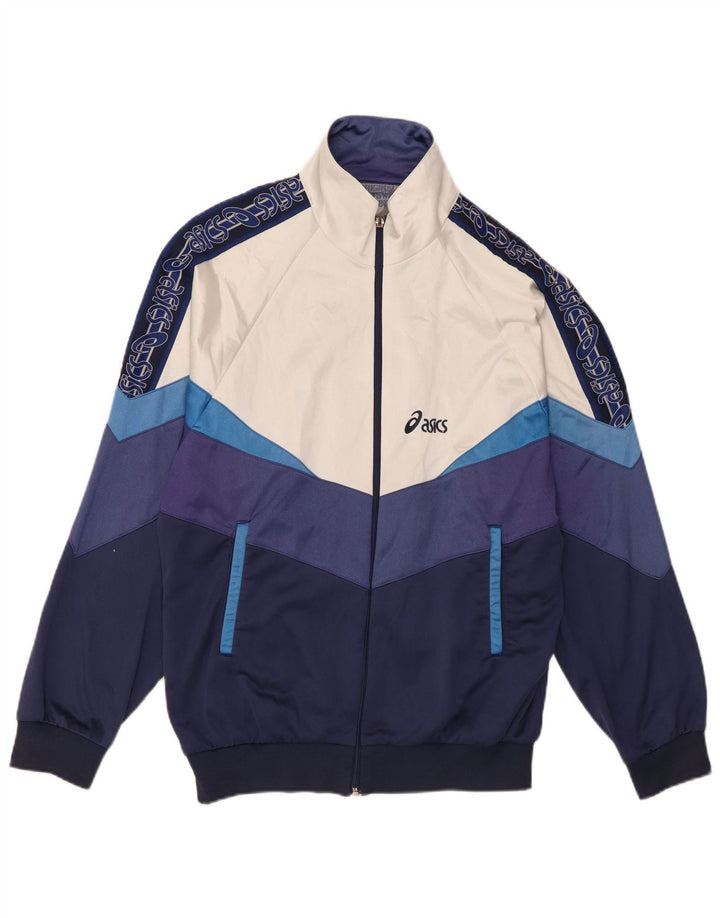 Asics Mens Graphic Tracksuit Top Jacket IT 52 Large Navy Blue Colourblock