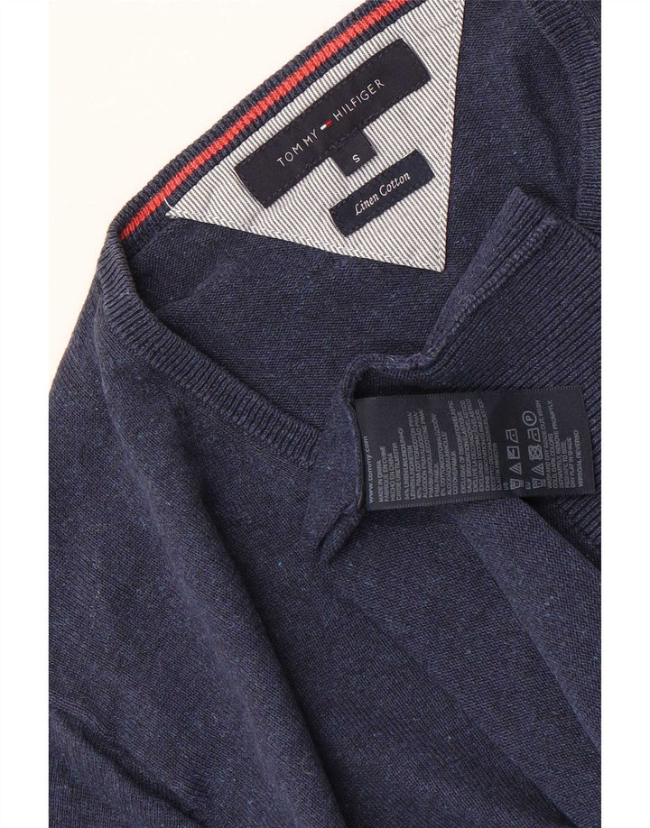 Tommy Hilfiger Mens V-Neck Jumper Sweater Small Navy Blue Linen