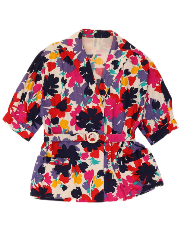 Vintage Womens Short Sleeve Cardigan Top UK 14 Medium Multicoloured Floral