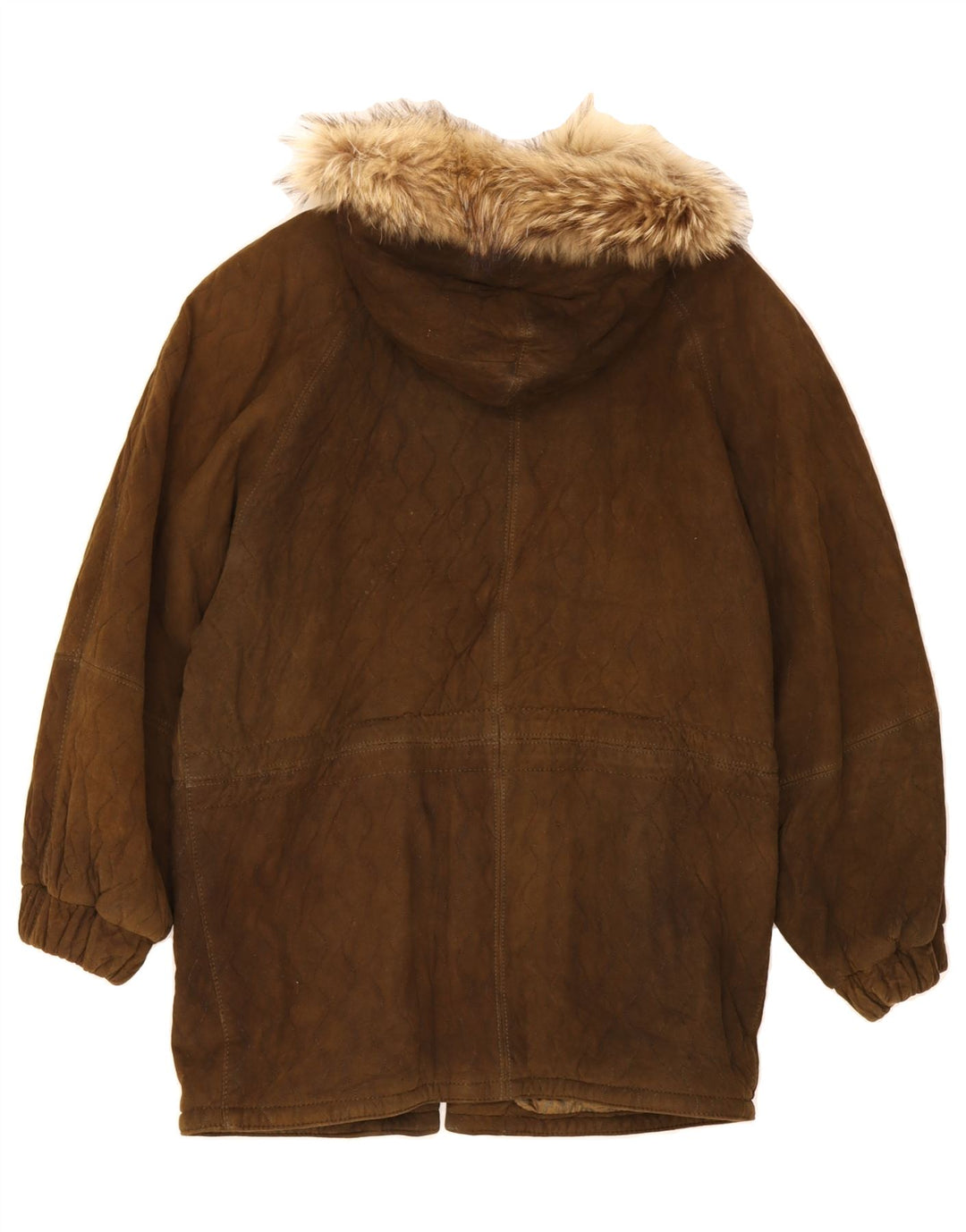 VINTAGE Womens Hooded Suede Parka Jacket EU 42 Large Brown Leather Vintage Vintage and Second-Hand Vintage from Messina Hembry 