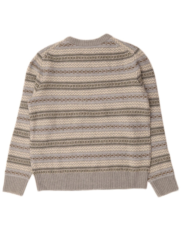 Marks & Spencer Mens Boat Neck Jumper Sweater Medium Grey Fair Isle Wool