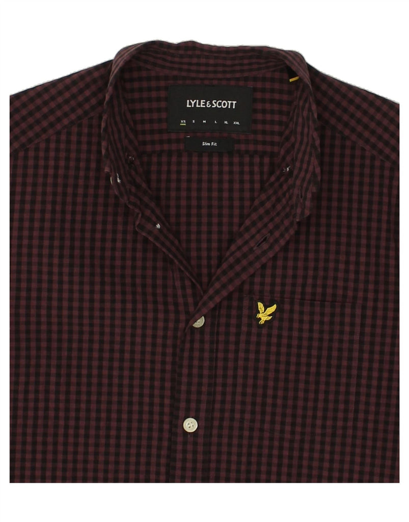 LYLE & SCOTT Mens Slim Fit Shirt XS Burgundy Gingham Cotton | Vintage Lyle & Scott | Thrift | Second-Hand Lyle & Scott | Used Clothing | Messina Hembry 