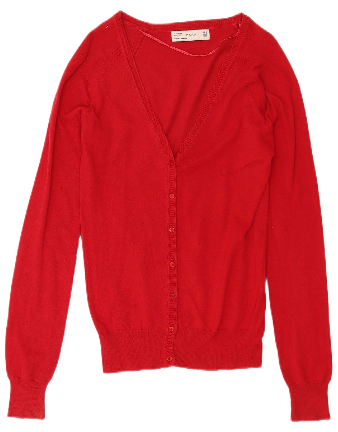 Zara Womens Cardigan Sweater UK 10 Small Red Cotton