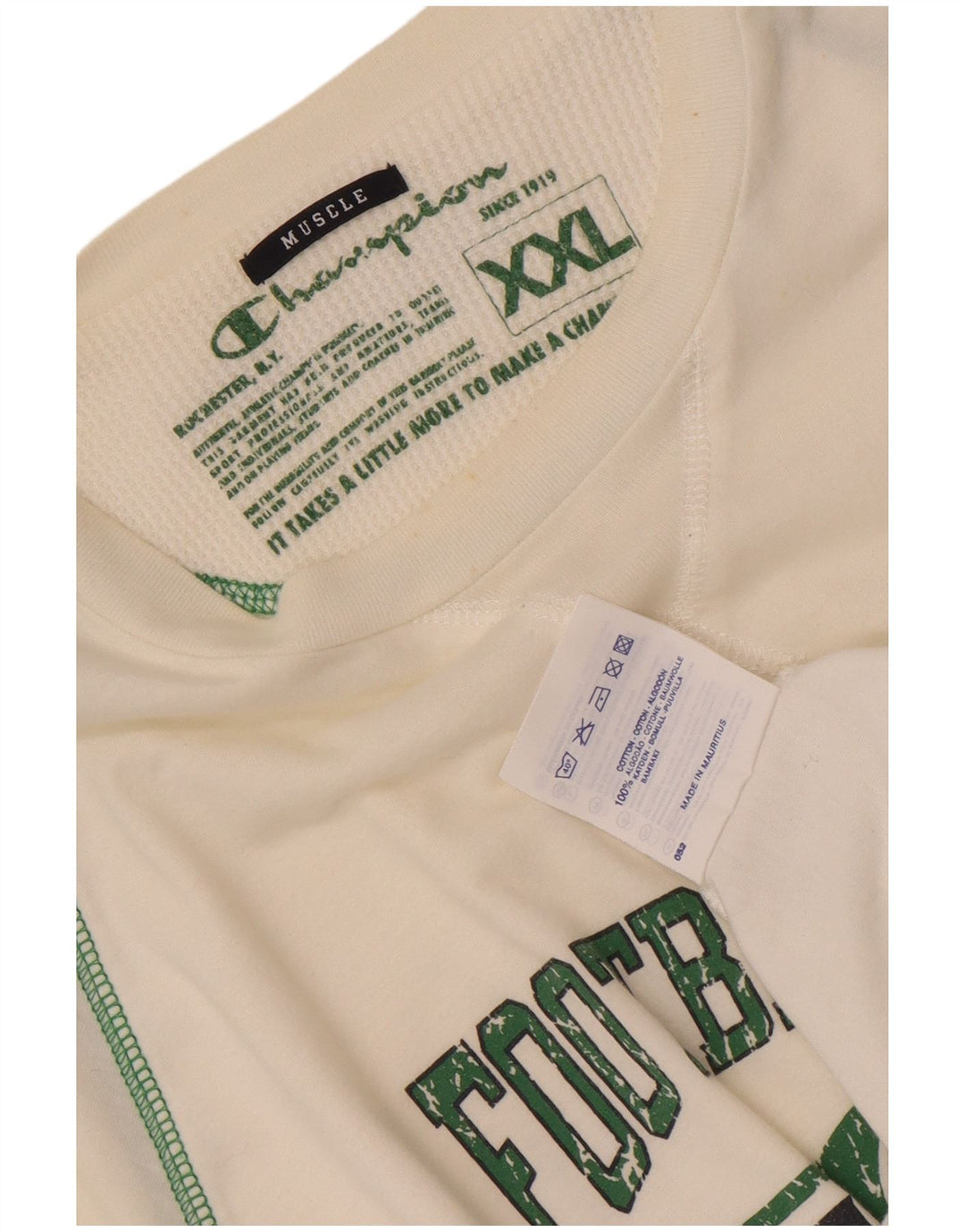 Champion Mens Muscle Graphic Top Long Sleeve 2XL White Cotton