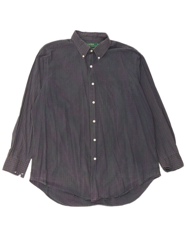 Ralph Lauren Mens Shirt Size 16 1/2 Large Navy Blue Gingham Cotton