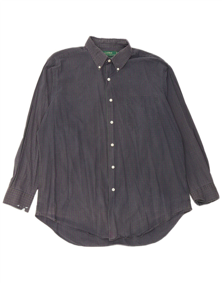 Ralph Lauren Mens Shirt Size 16 1/2 Large Navy Blue Gingham Cotton