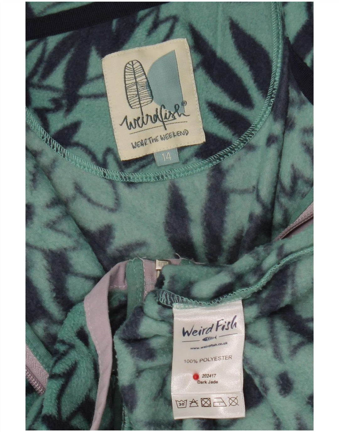 Weird Fish Womens Fleece Jacket UK 14 Large Green Floral Polyester