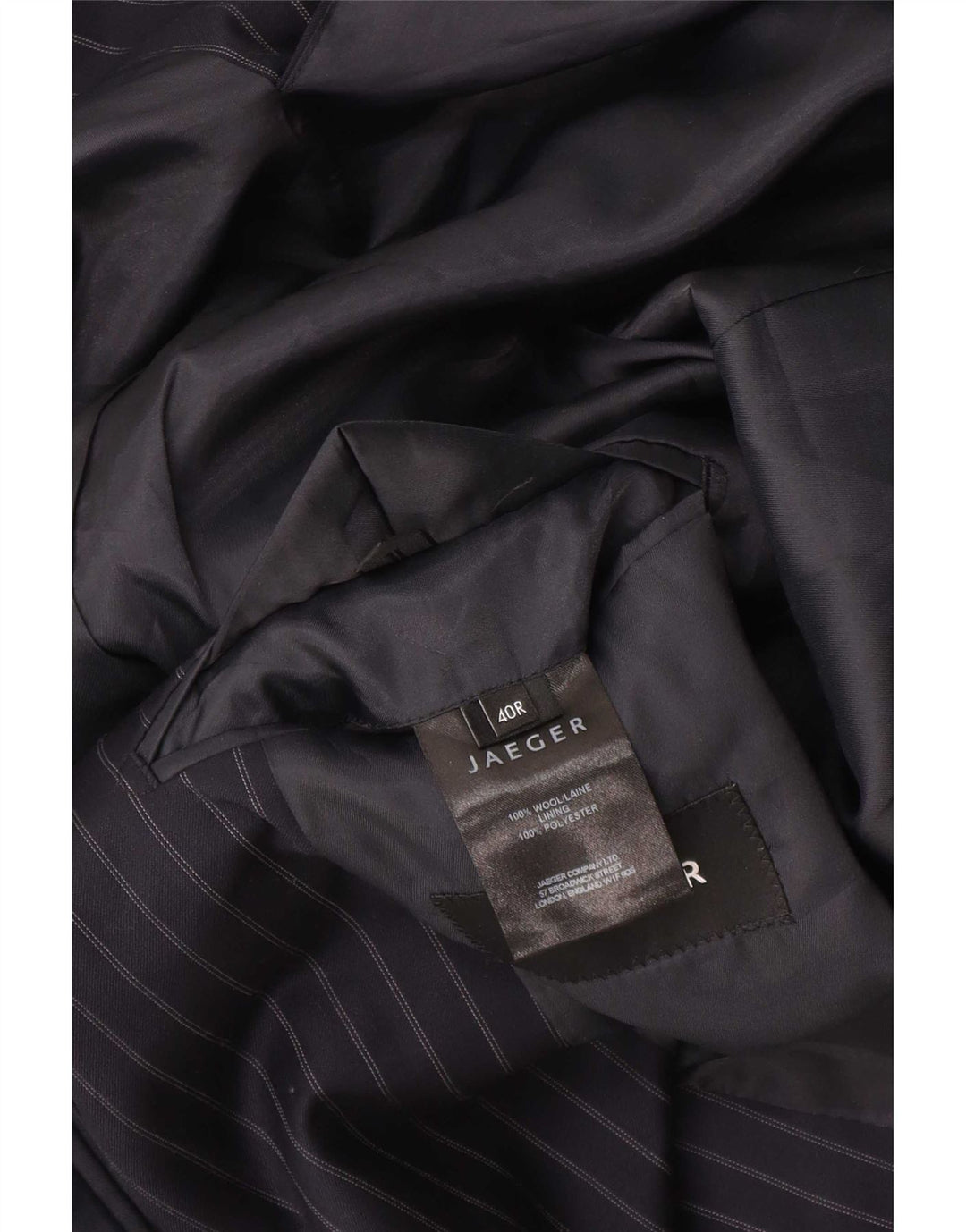 Jaeger Mens 2 Button Blazer Jacket UK 40 Large Navy Blue Pinstripe Wool