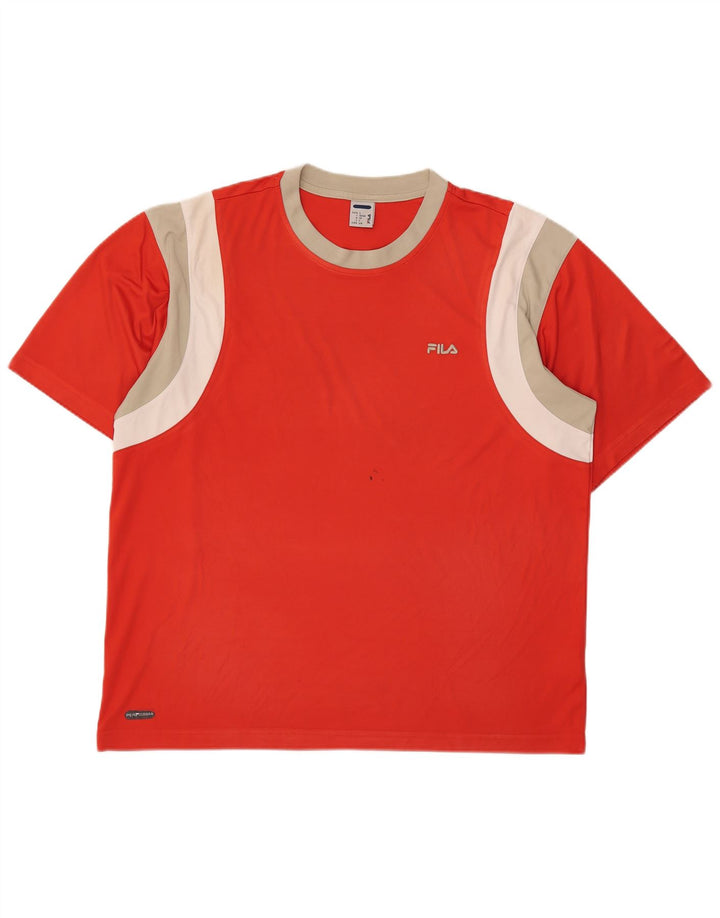Fila Mens T-Shirt Top IT 52/54 Large Red Colourblock Polyester