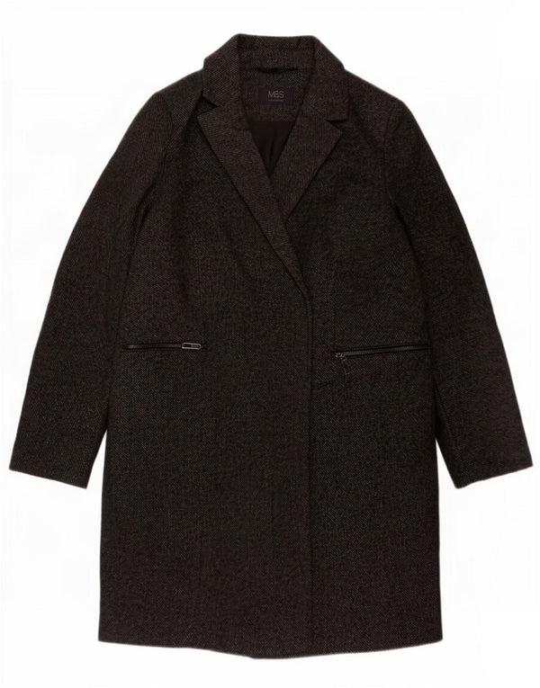 Marks & Spencer Womens Overcoat UK 14 Medium Grey Pinstripe Polyester
