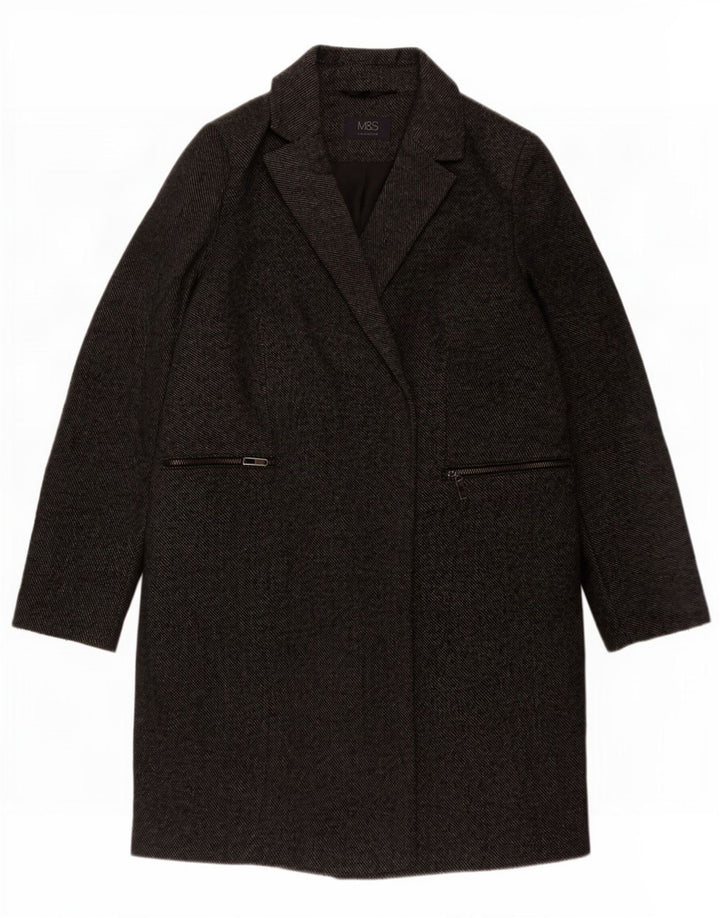 Marks & Spencer Womens Overcoat UK 14 Medium Grey Pinstripe Polyester