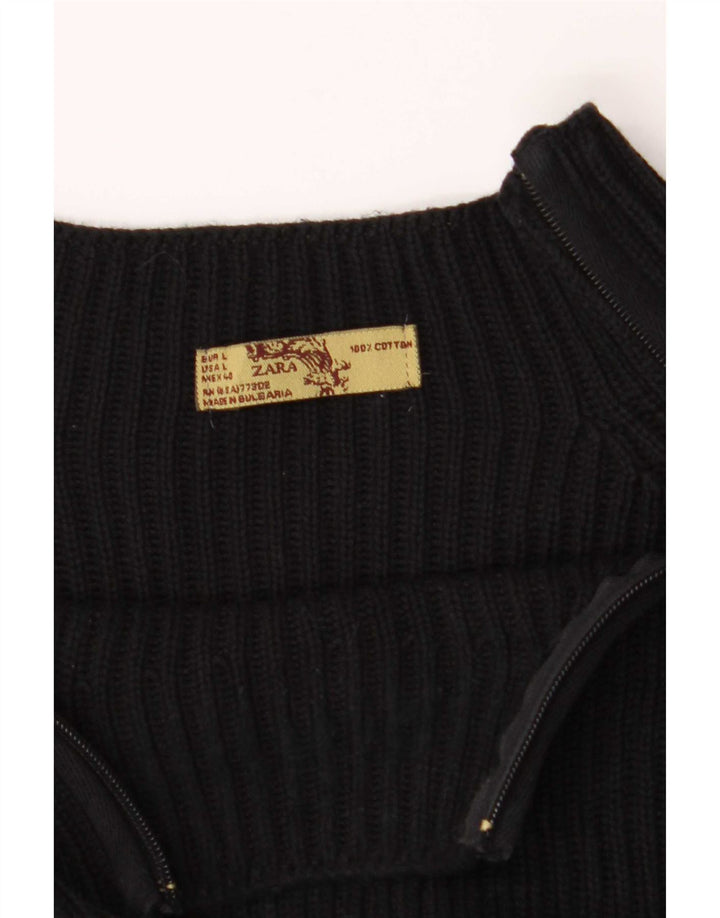 Zara Mens Zip Neck Jumper Sweater Large Black Cotton