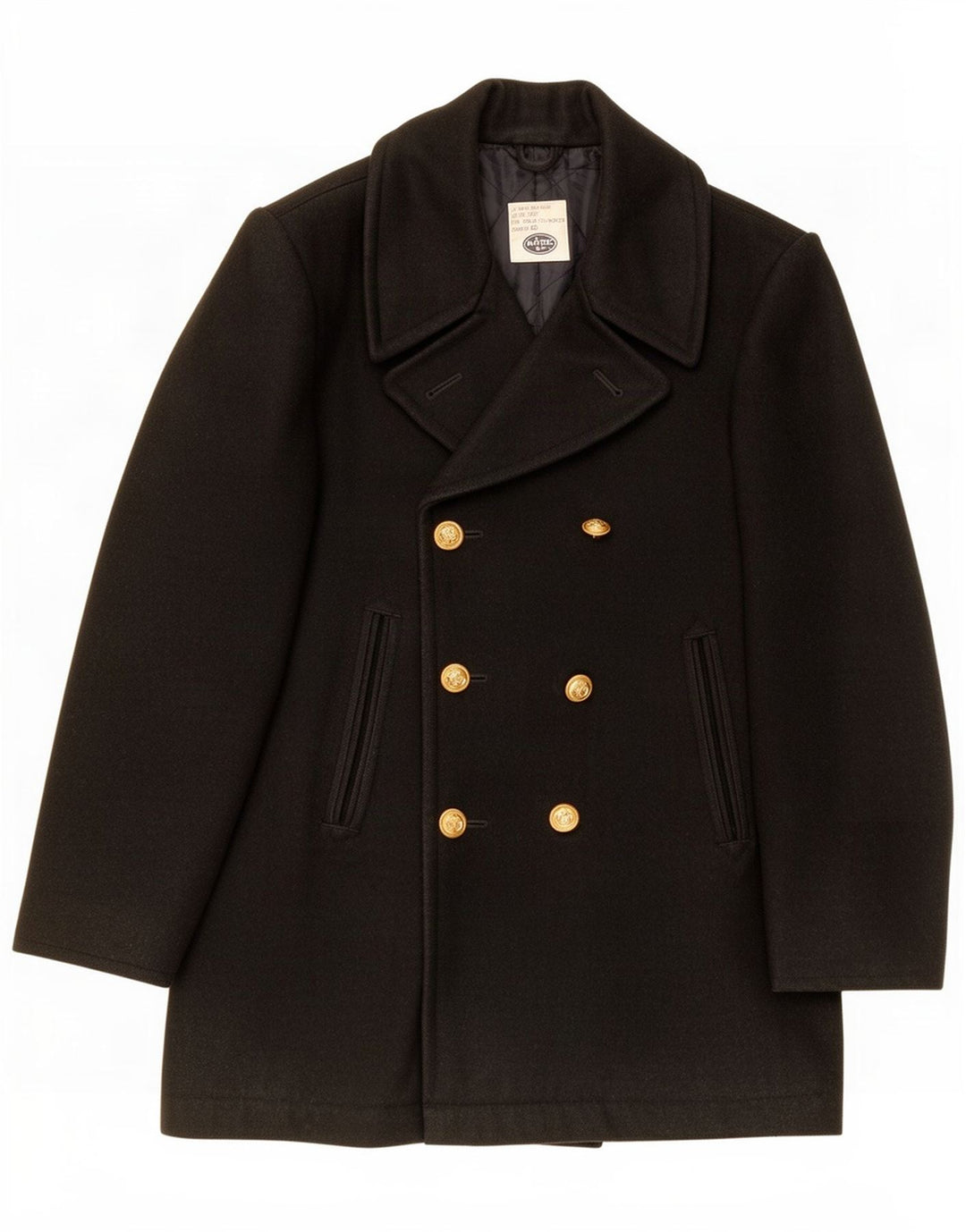 Mil-Tec Mens Loose Fit Pea Coat UK 34 XS Black Wool