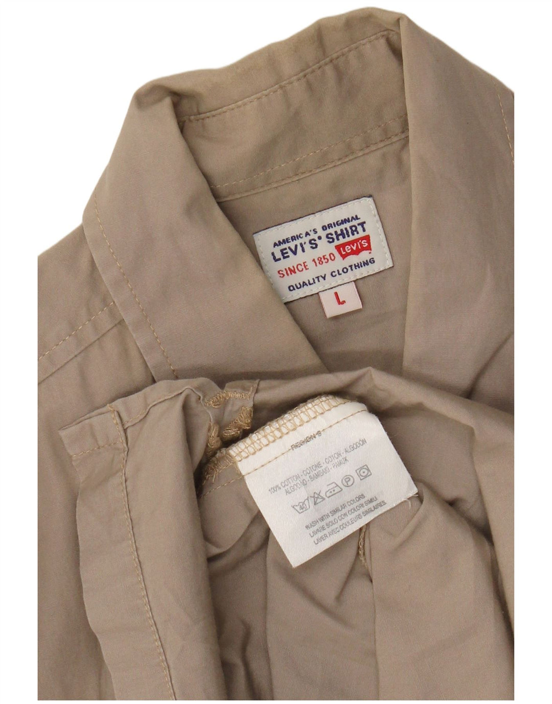 Levi's Mens Short Sleeve Shirt Large Beige Cotton