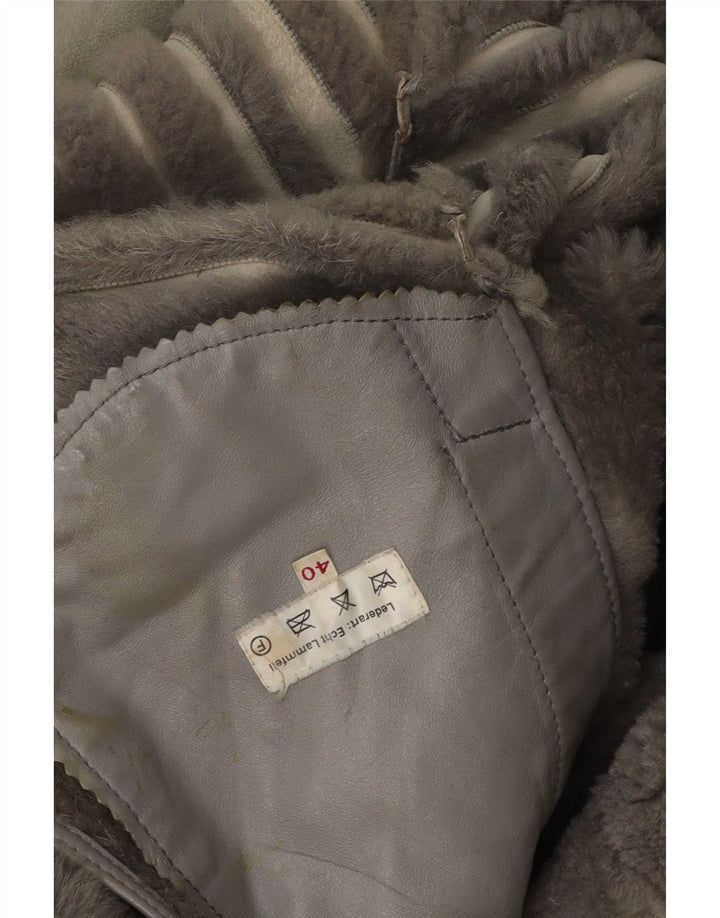 Vintage Womens Shearling Coat EU 40 Medium Grey Lambskin