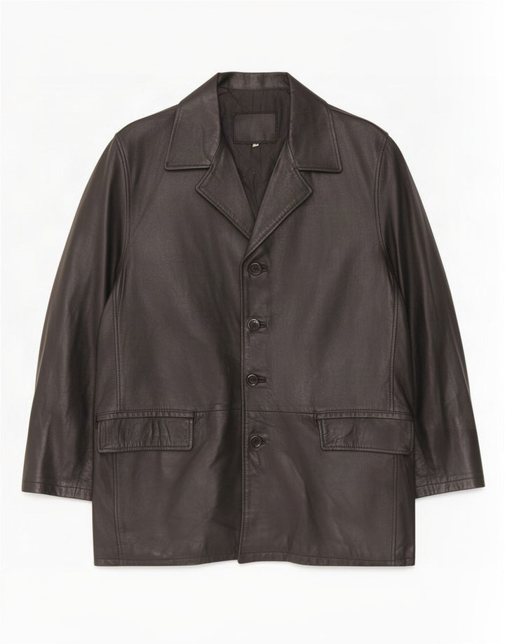 Vintage Mens Leather Coat UK 40 Large Black