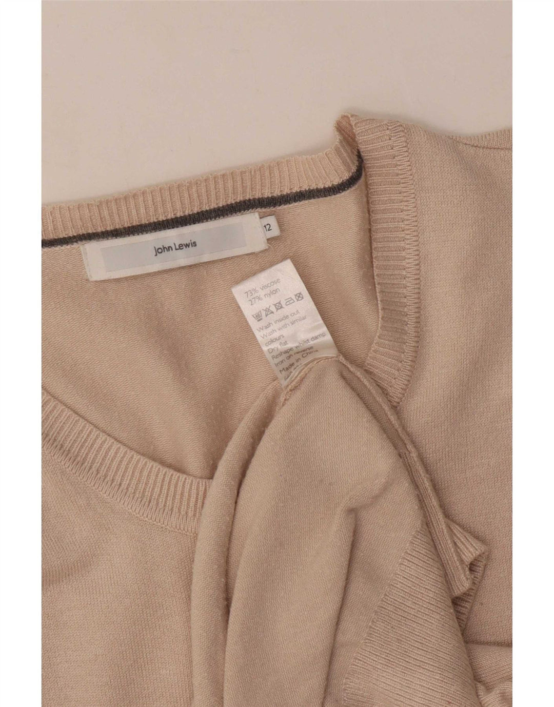 John Lewis Womens Cardigan Sweater UK 12 Medium Beige Viscose