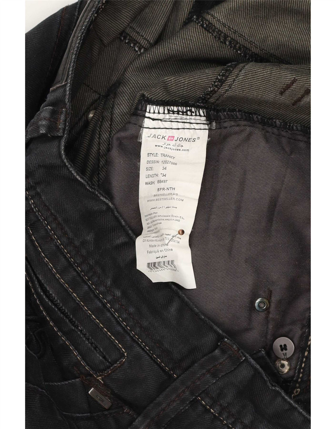 Jack & Jones Mens Straight Jeans W34 L34 Black Cotton