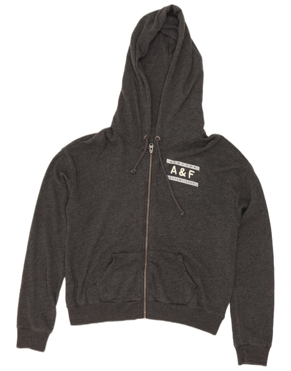 Abercrombie & Fitch Womens Graphic Zip Hoodie Sweater UK 16 Large Grey