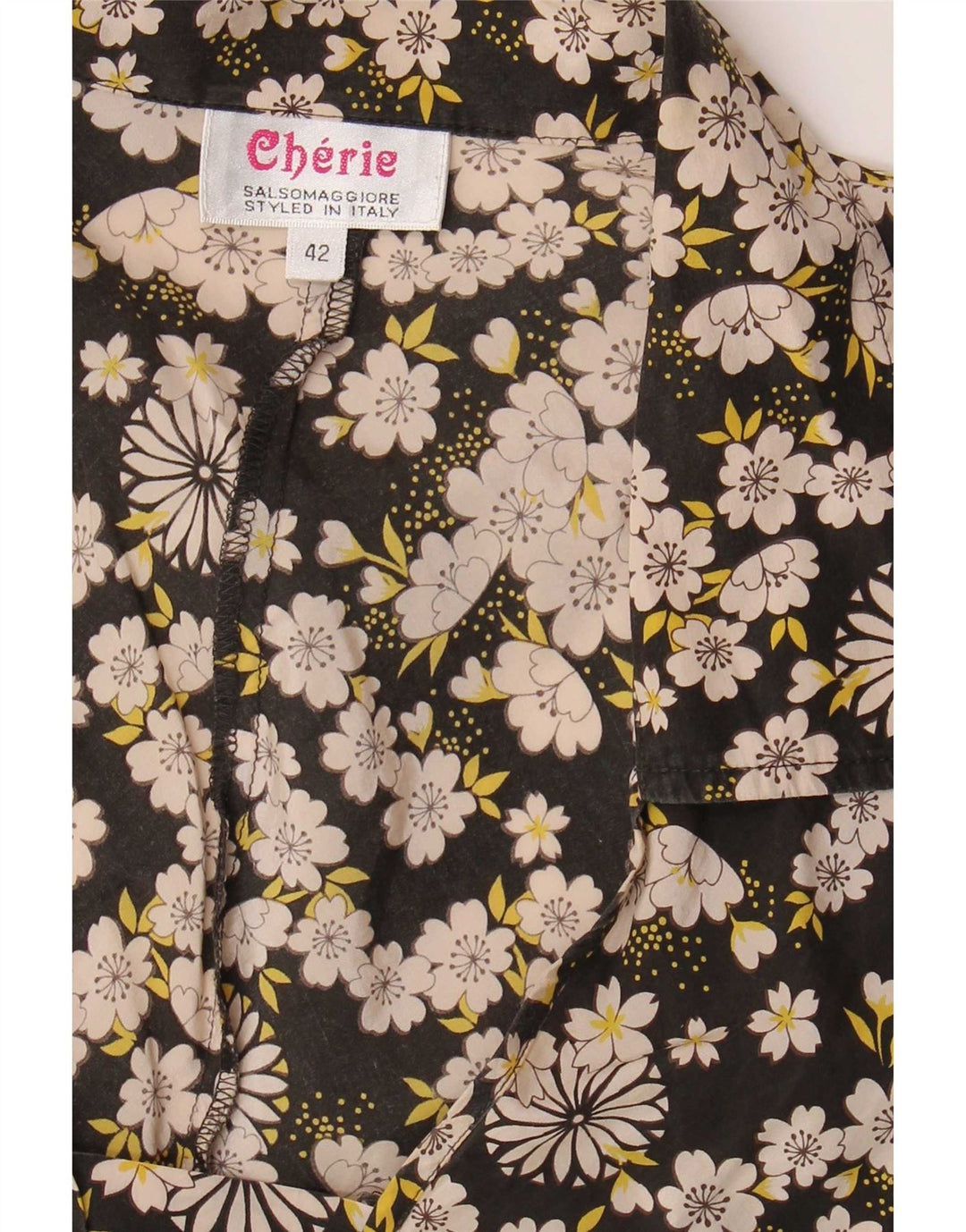 cherie Womens Blouse Top IT 42 Medium Black Floral