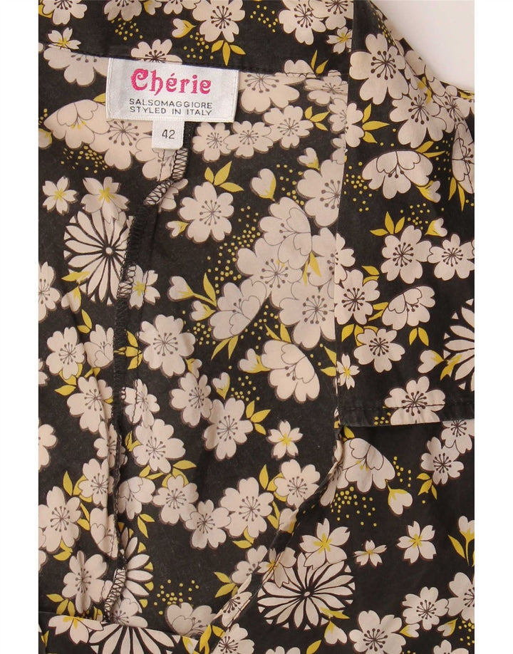 cherie Womens Blouse Top IT 42 Medium Black Floral
