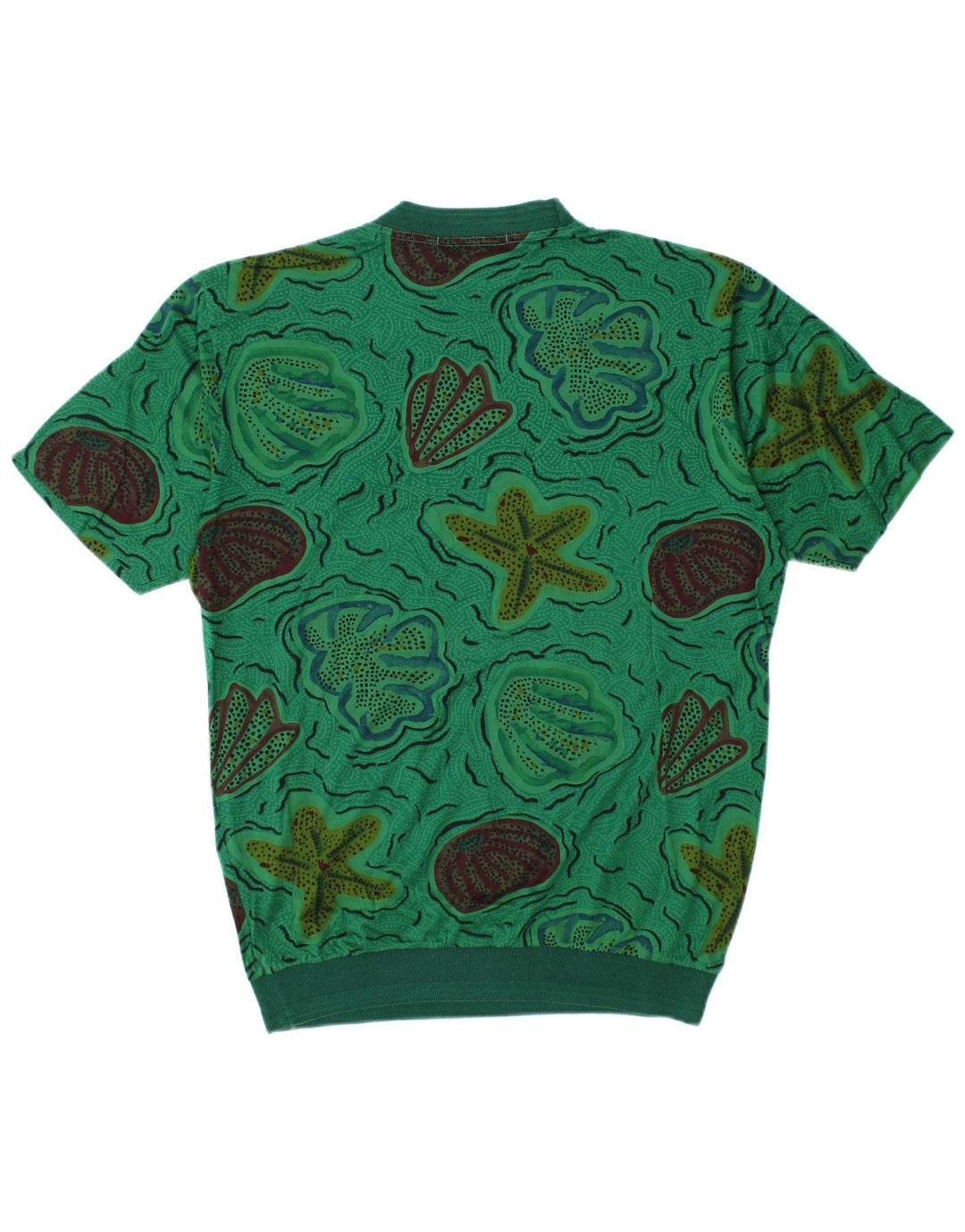 VINTAGE Mens Abstract Pattern T-Shirt Top Small Green Cotton