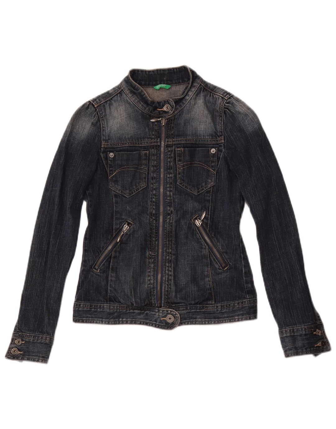 Benetton Girls Denim Jacket 8-9 Years Large Navy Blue Cotton