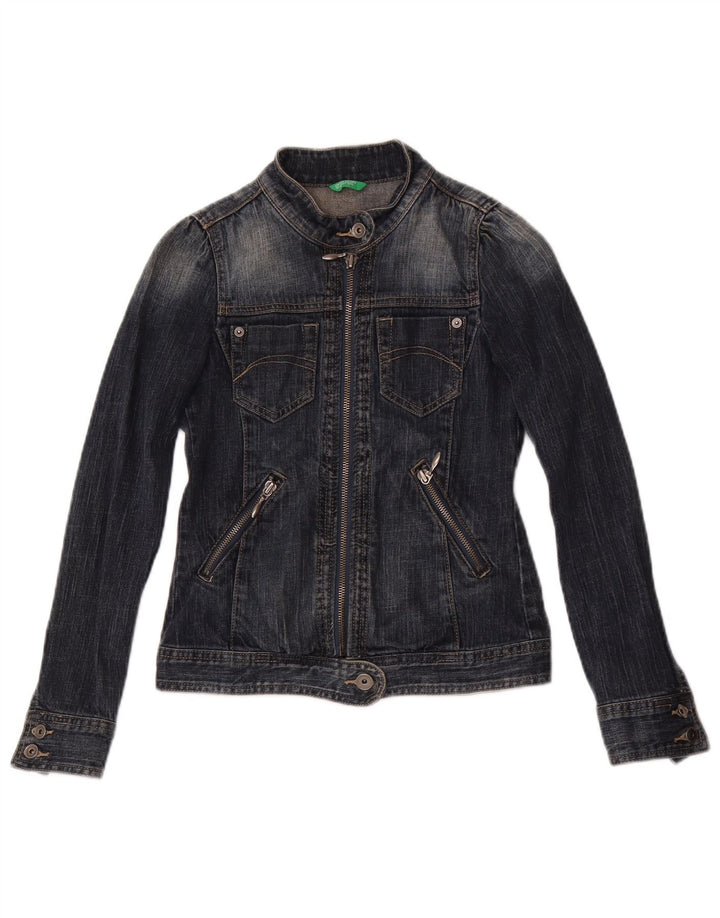 Benetton Girls Denim Jacket 8-9 Years Large Navy Blue Cotton