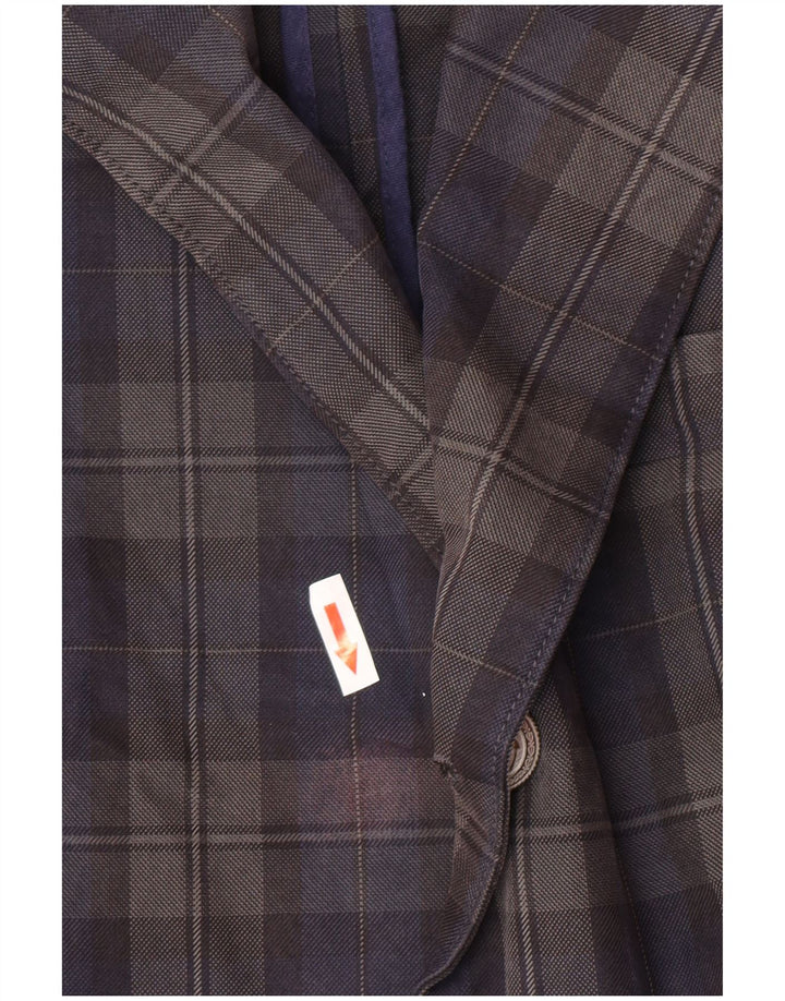 Jaggy Mens 3 Button Blazer Jacket IT 48 Medium Navy Blue Check Cotton