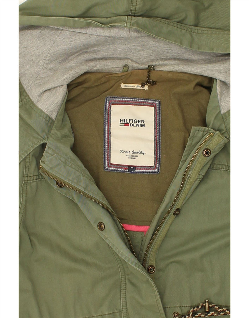 TOMMY HILFIGER Womens Graphic Parka Jacket UK 14 Medium Khaki Cotton | Vintage Tommy Hilfiger | Thrift | Second-Hand Tommy Hilfiger | Used Clothing | Messina Hembry 