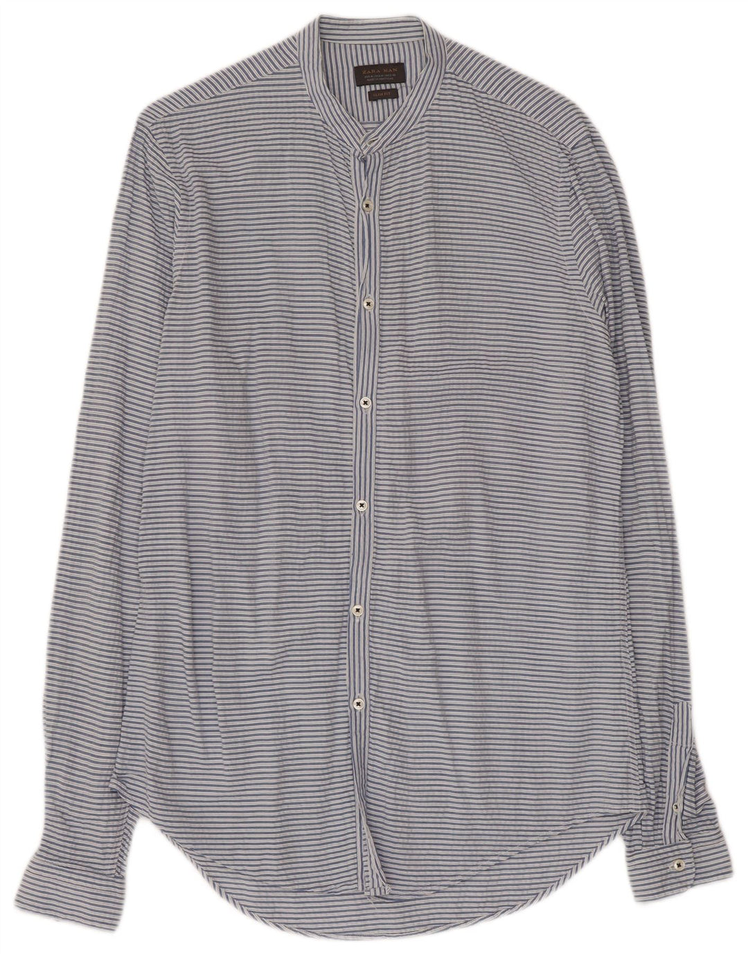 Zara Mens Slim Fit Shirt Medium Blue Pinstripe