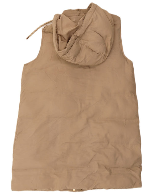 Zara Womens Hooded Sleeveless Padded Coat UK 16 Large Beige Polyester