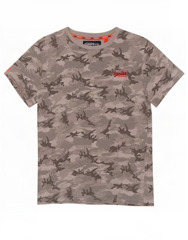 Superdry Mens T-Shirt Top XS Grey Camouflage Cotton
