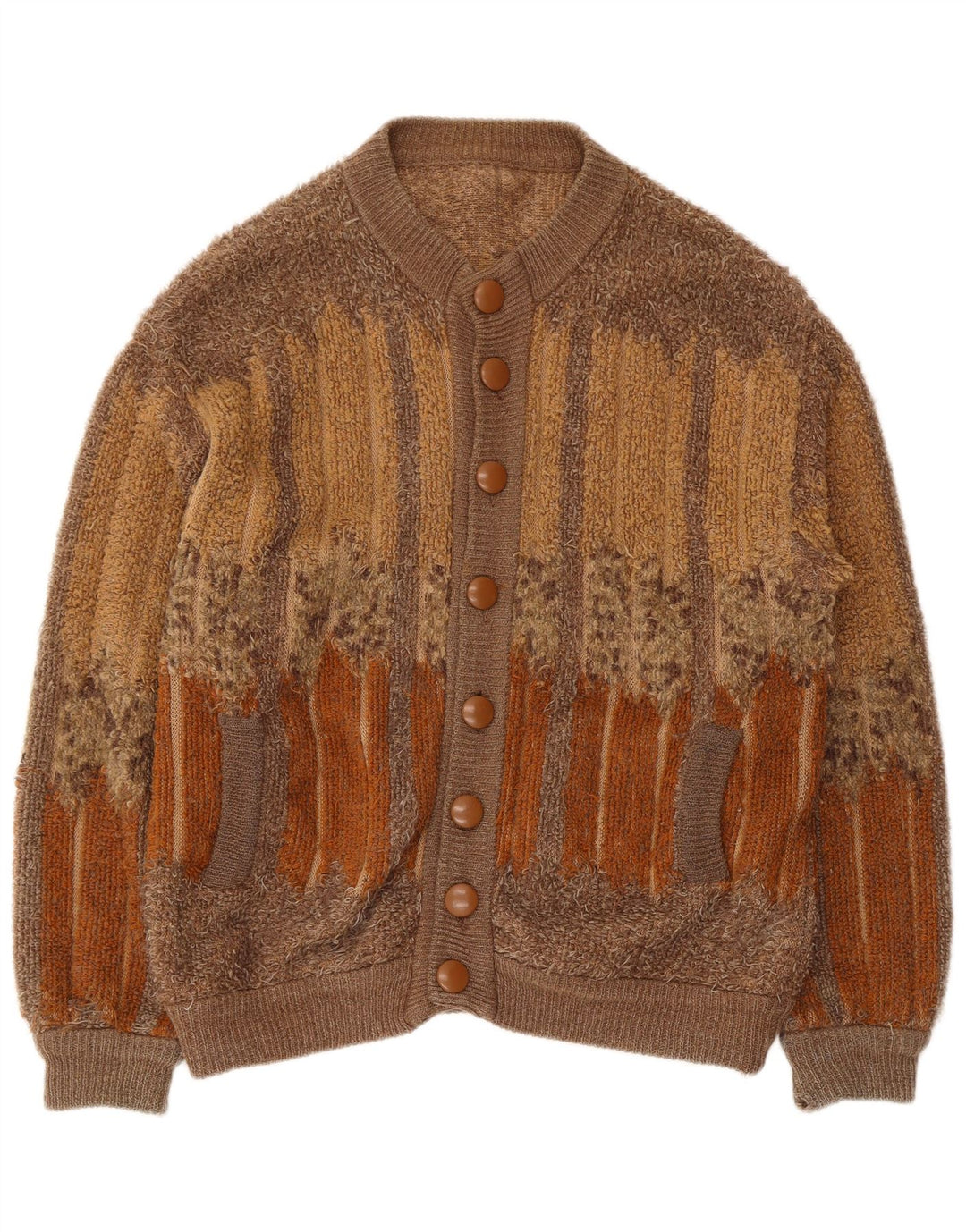 Vintage Mens Cardigan Sweater Medium Brown Geometric