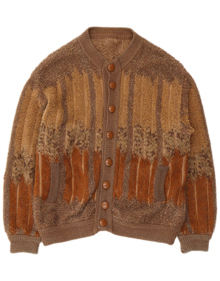 Vintage Mens Cardigan Sweater Medium Brown Geometric