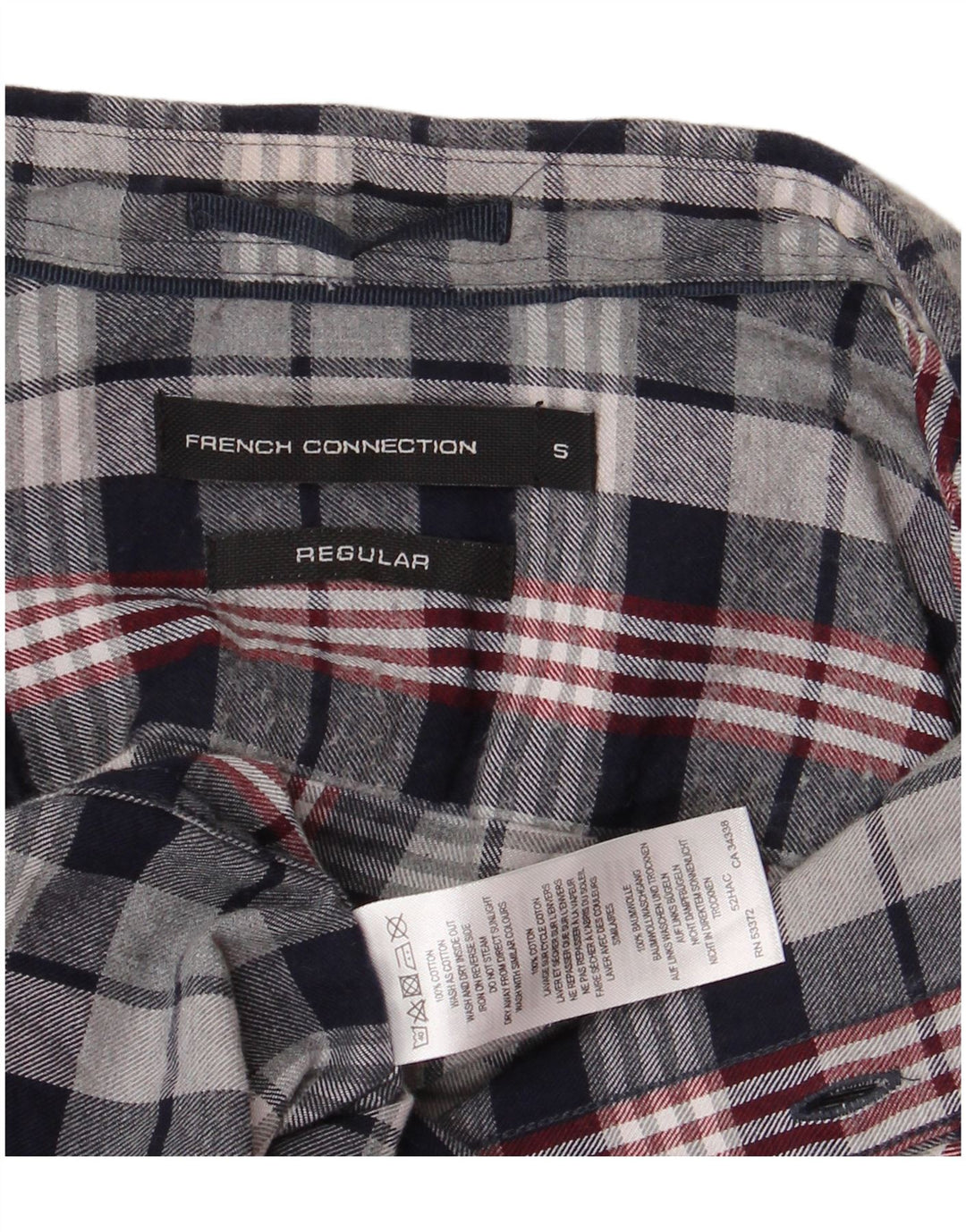 FRENCH CONNECTION Mens Regular Fit Flannel Shirt Small Navy Blue Check