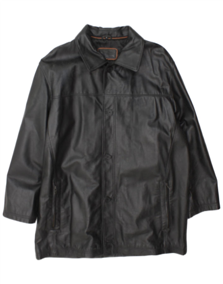 In Extenso Mens Leather Coat UK 40 Large Black Leather