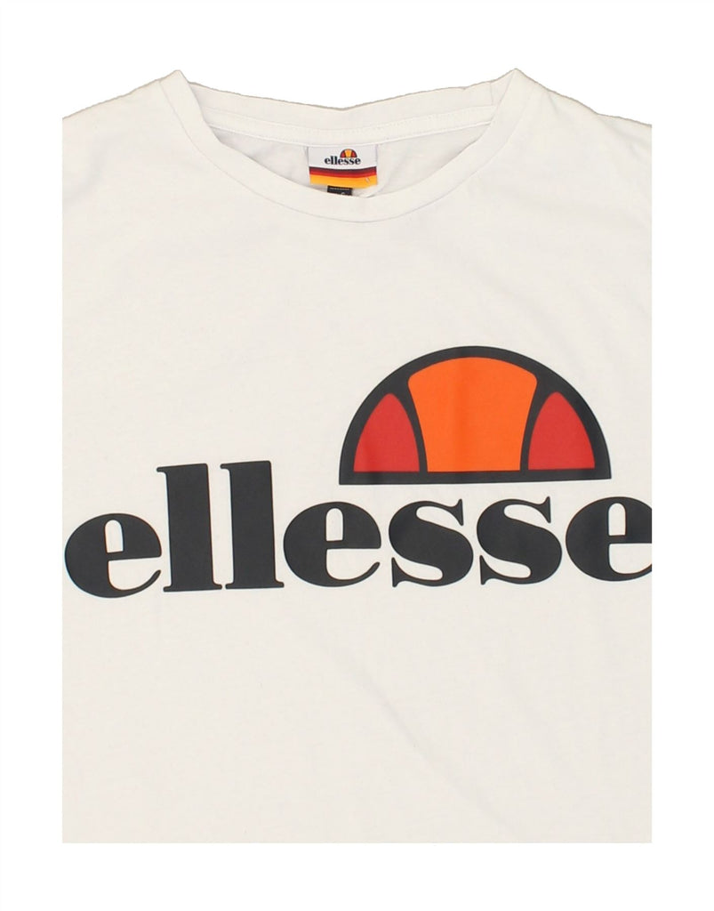 ELLESSE Mens Graphic Top Long Sleeve Small White Cotton | Vintage Ellesse | Thrift | Second-Hand Ellesse | Used Clothing | Messina Hembry 