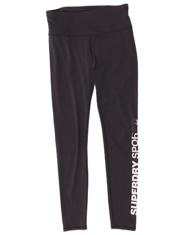 Superdry Womens Graphic Leggings UK 14 Medium Black Polyester