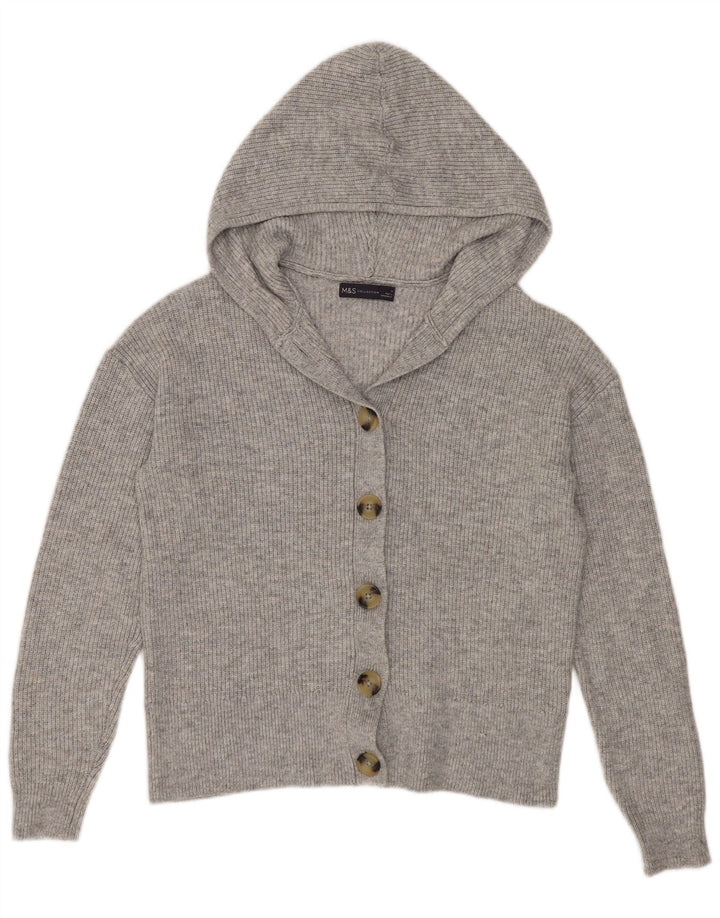 Marks & Spencer Womens Hooded Cardigan Sweater UK 14 Medium Grey Polyester