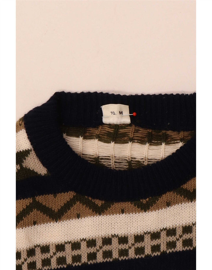 Vintage Mens Boat Neck Jumper Sweater Medium Multicoloured Geometric