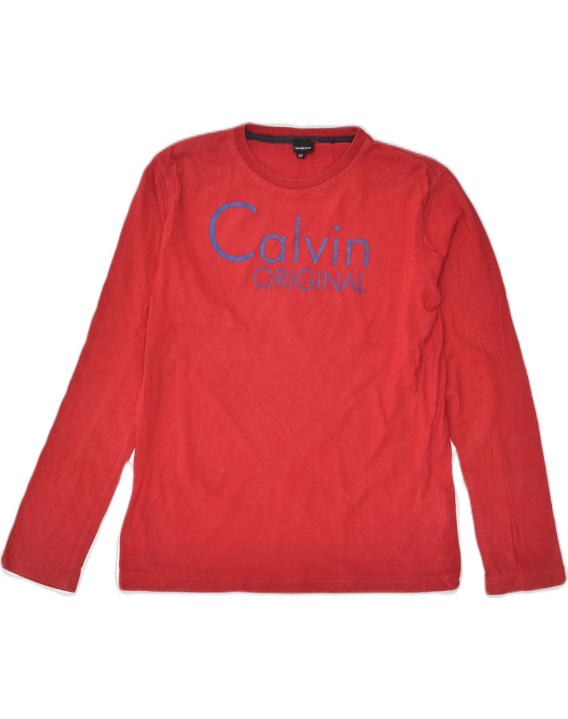 CALVIN KLEIN Girls Graphic Top Long Sleeve 11-12 Years Red Cotton | Vintage Calvin Klein | Thrift | Second-Hand Calvin Klein | Used Clothing | Messina Hembry 