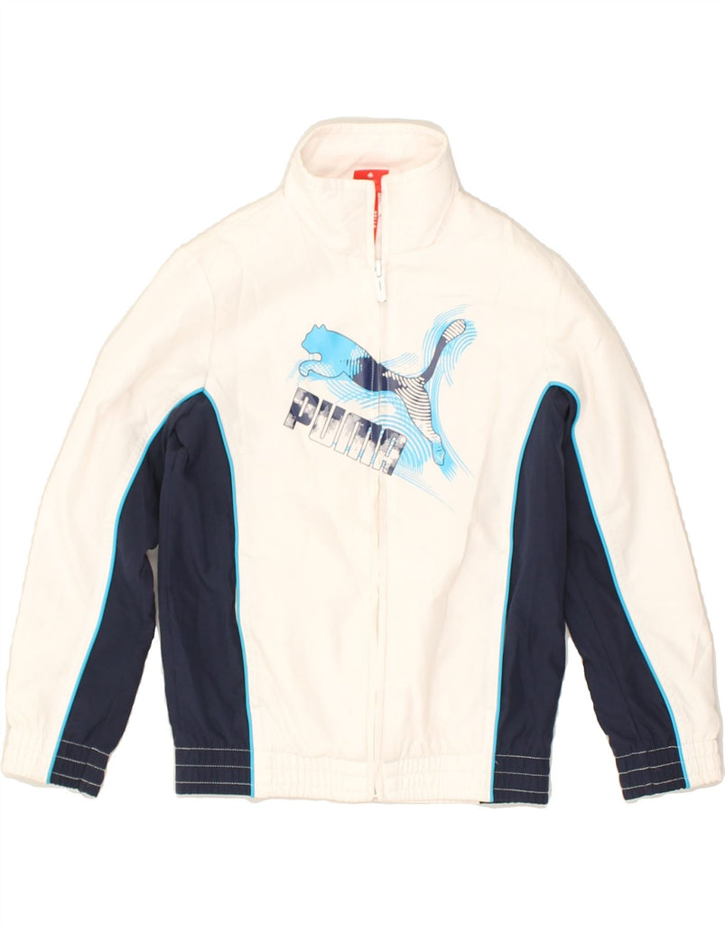 PUMA Boys Graphic Tracksuit Top Jacket 5-6 Years White Colourblock | Vintage Puma | Thrift | Second-Hand Puma | Used Clothing | Messina Hembry 